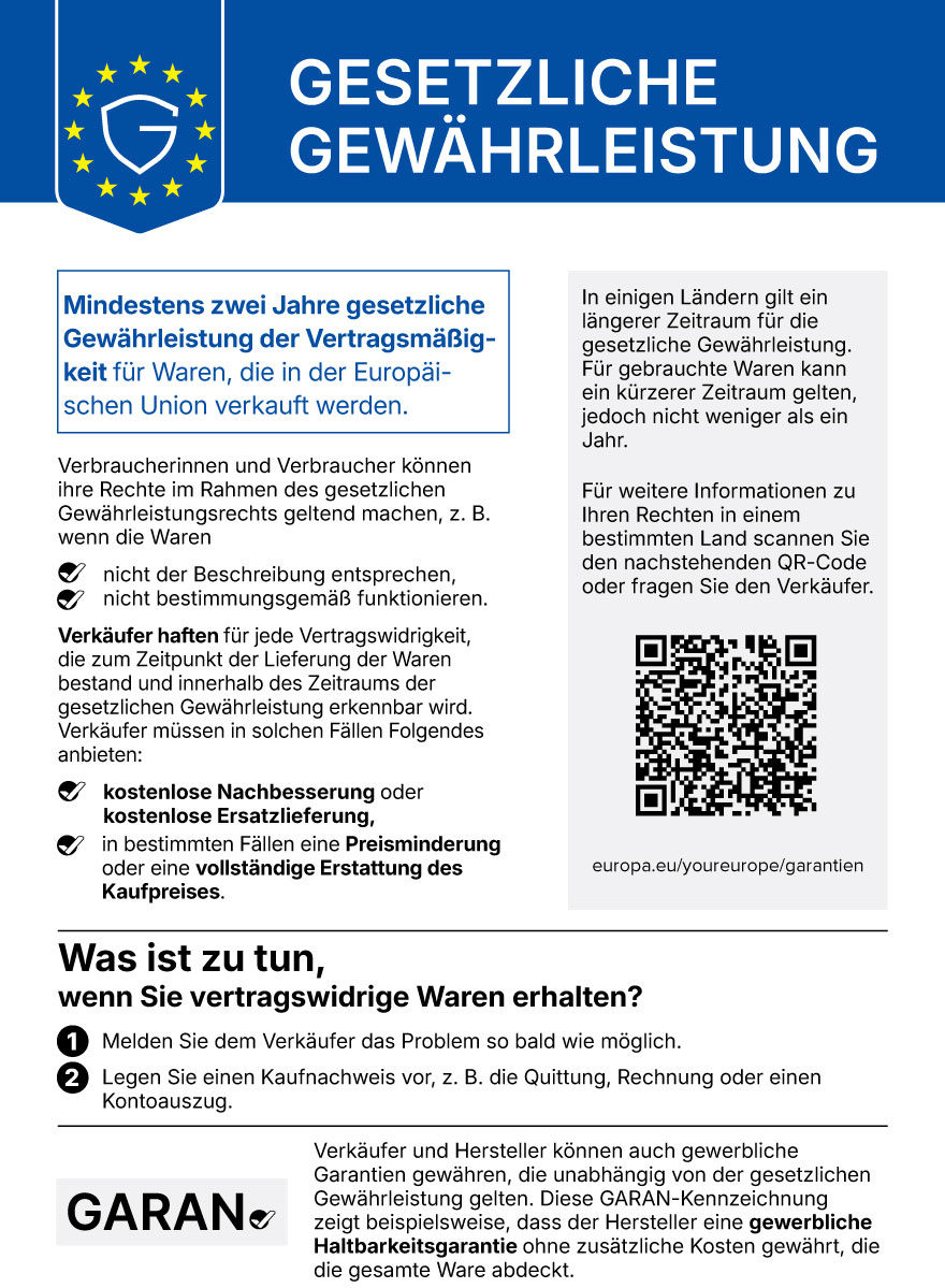Informationen zu Ihren gesetzlichen Gewährleistungsrechten